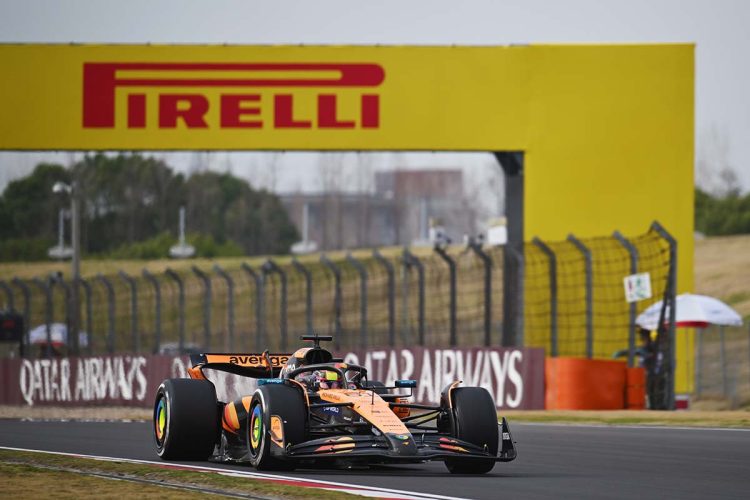 SHANGHAI, CHINA - MARCH 23: Oscar Piastri of Australia driving the (81) McLaren MCL39 Mercedes on track  during the F1 Grand Prix of China at Shanghai International Circuit on March 23, 2025 in Shanghai, China. (Photo by Sam Bagnall/Sutton Images)